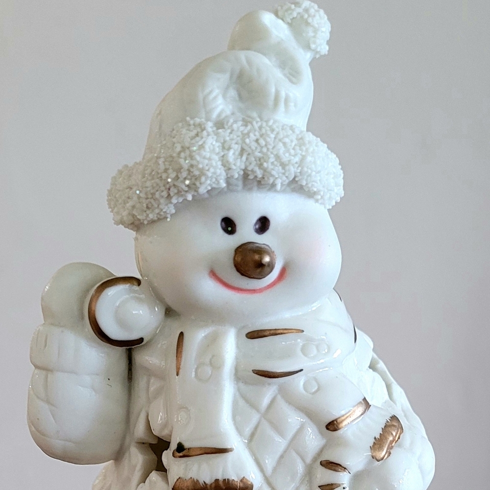 International Bazaar Holiday porcelain snowman tealight or votive candle holder